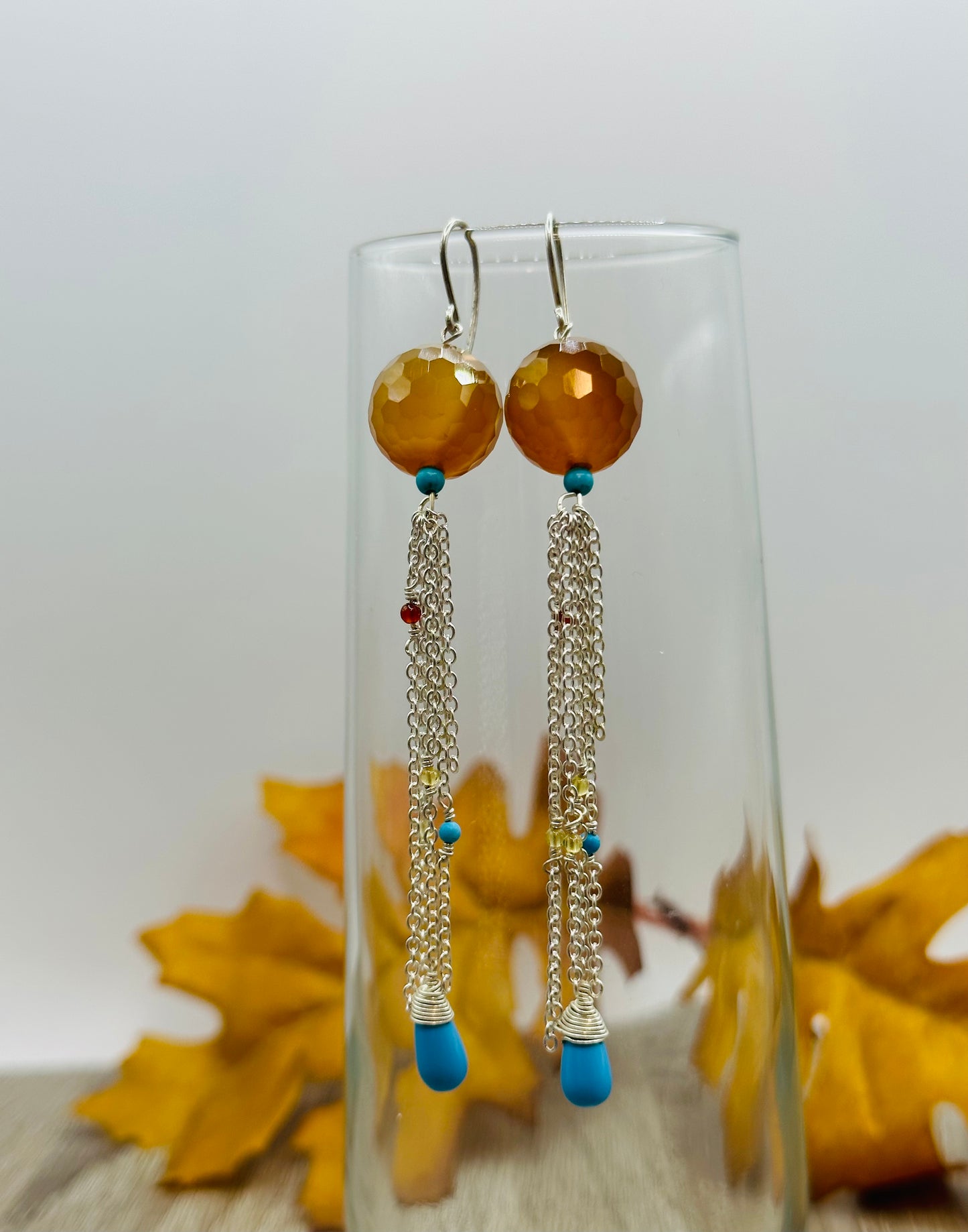 Citrine and turquoise chain Earrings E-112