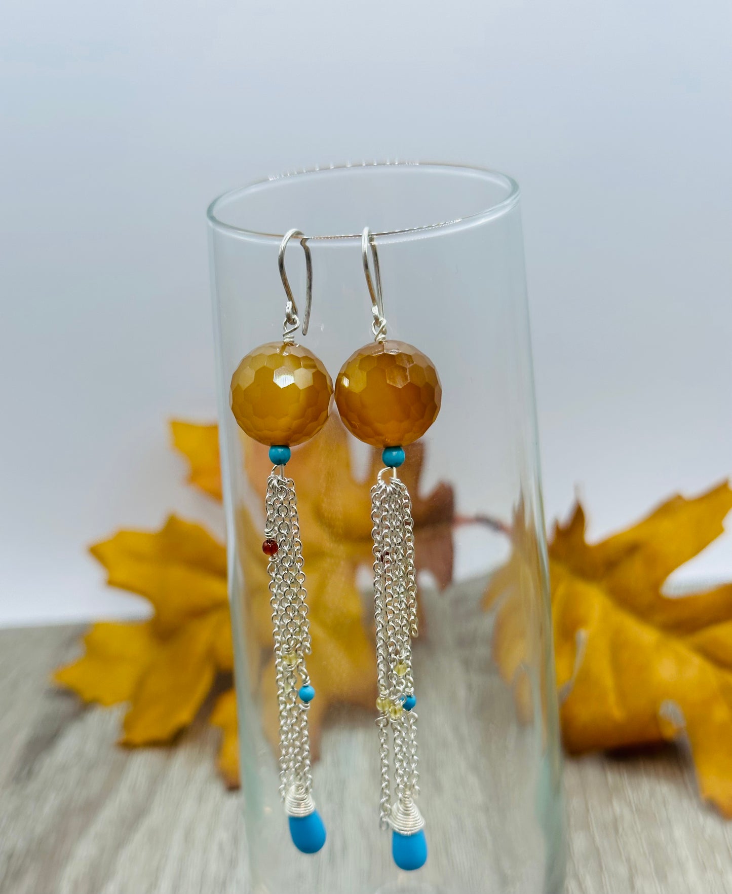 Citrine and turquoise chain Earrings E-112