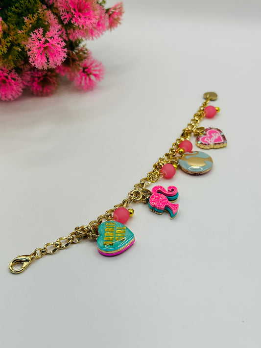 7 inches long gold plated multi style barbie girl charms bracelets B-205A