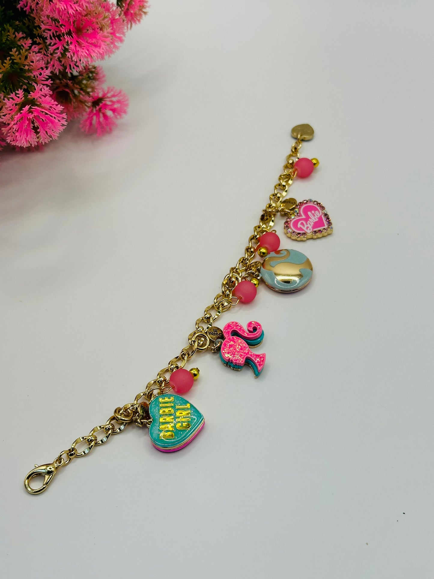 7 inches long gold plated multi style barbie girl charms bracelets B-205A