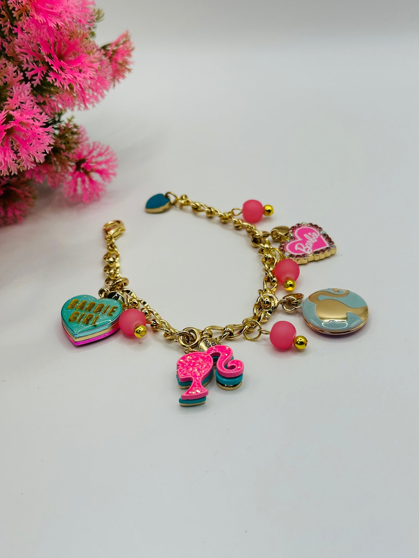 7 inches long gold plated multi style barbie girl charms bracelets B-205A