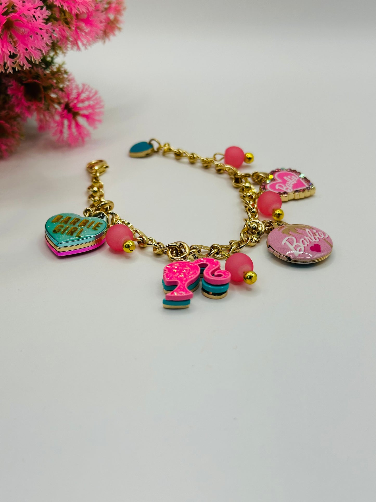 7 inches long gold plated multi style barbie girl charms bracelets B-205A