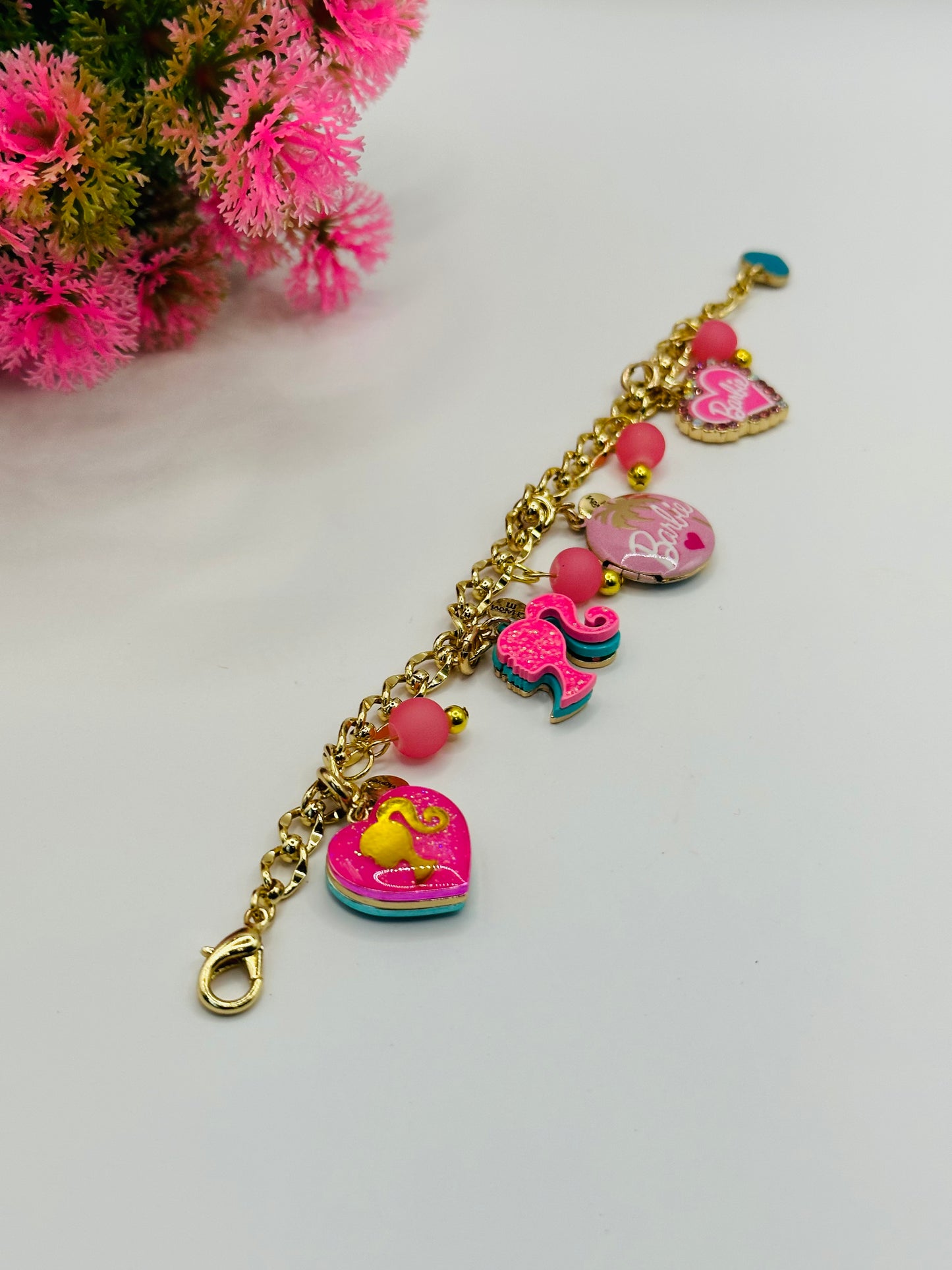 7 inches long gold plated multi style barbie girl charms bracelets B-205A