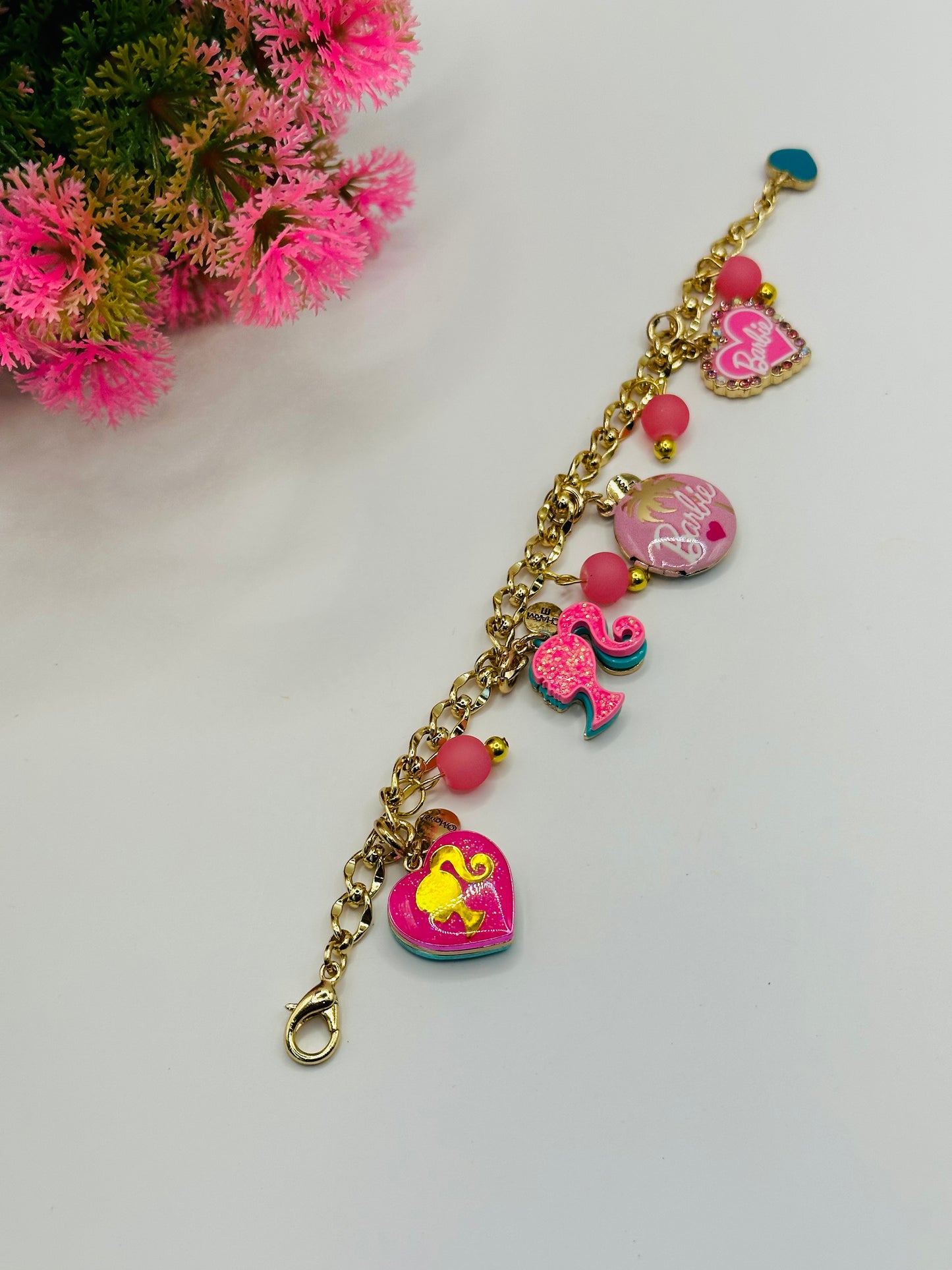 7 inches long gold plated multi style barbie girl charms bracelets B-205A