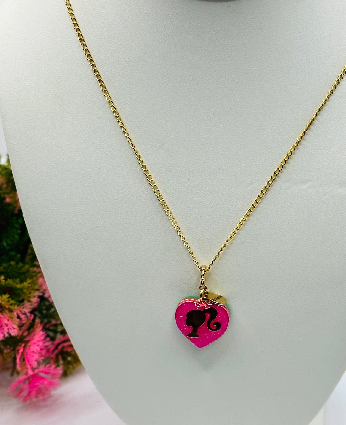 Barbie two tones pendant charm pink and aqua barbie girl and pink glitter pony tail BRB N-002