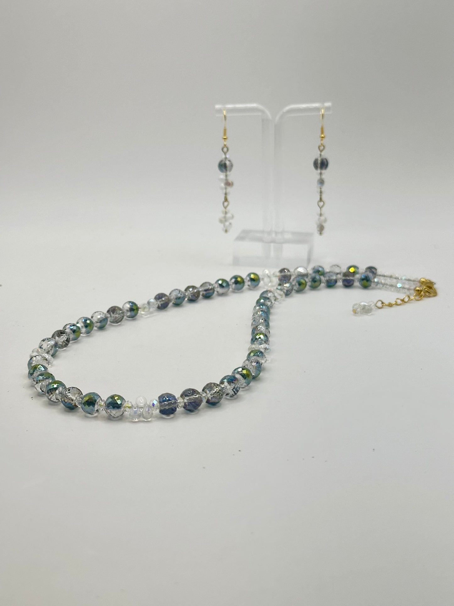 Faceted glass mix rondel shiny necklace and earrings NE-122