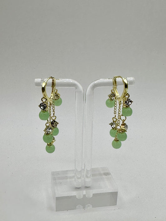 .925 green chandelier gold plated earrings E-174A