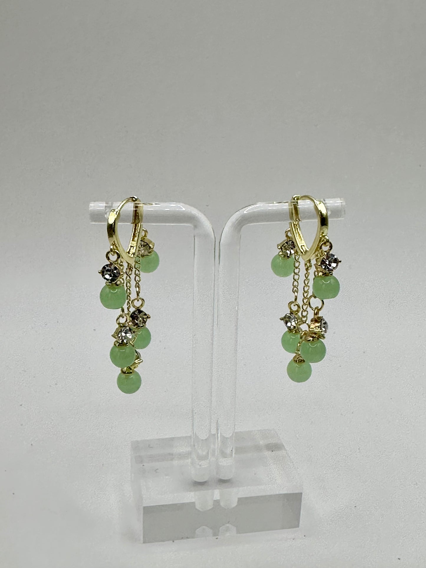 .925 green chandelier gold plated earrings E-174A