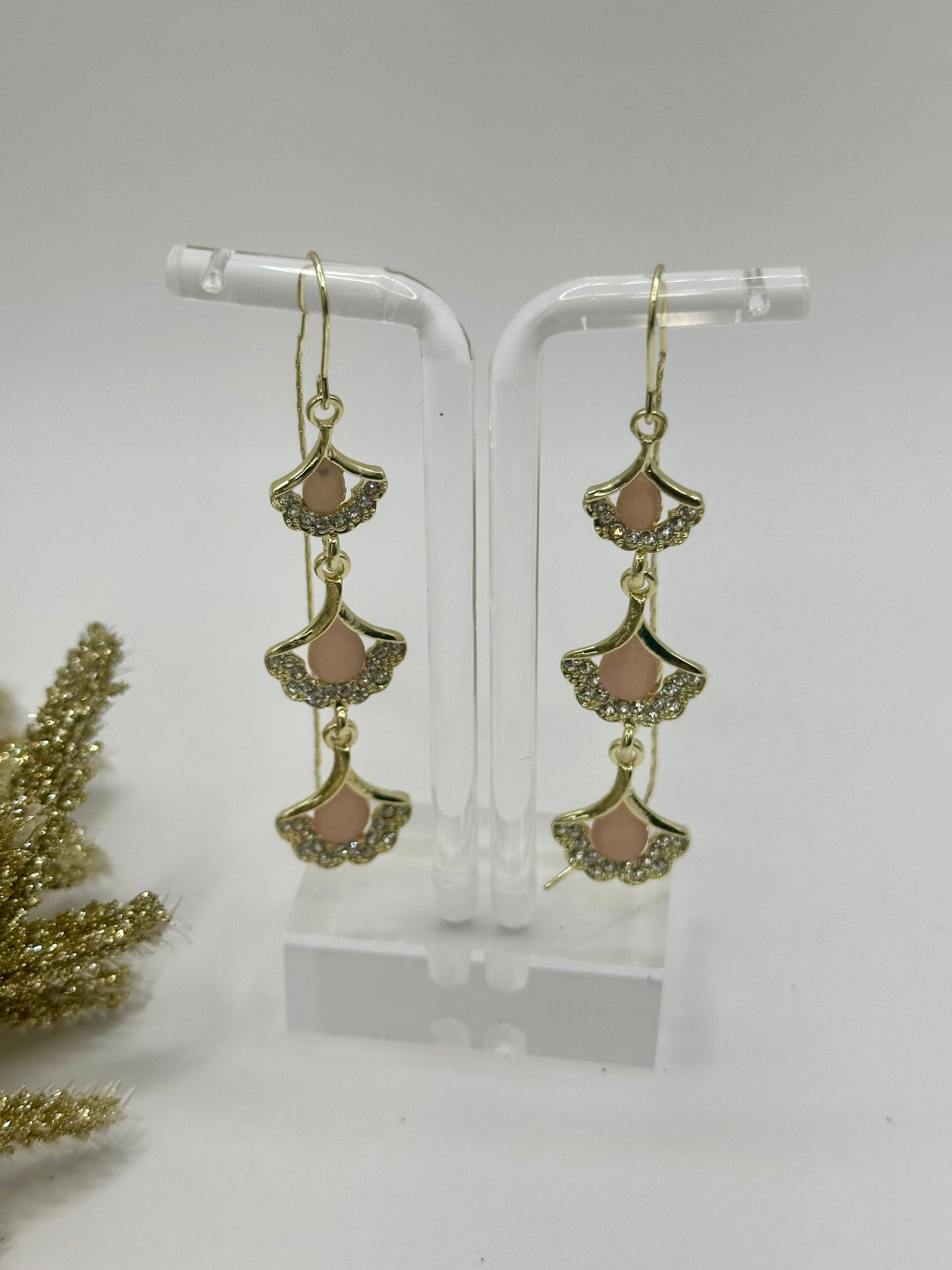 Earrings .925 multi level pink tiger eye flowers E-299