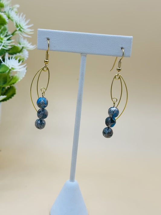 Multi level wire earrings silver blue cut E-226